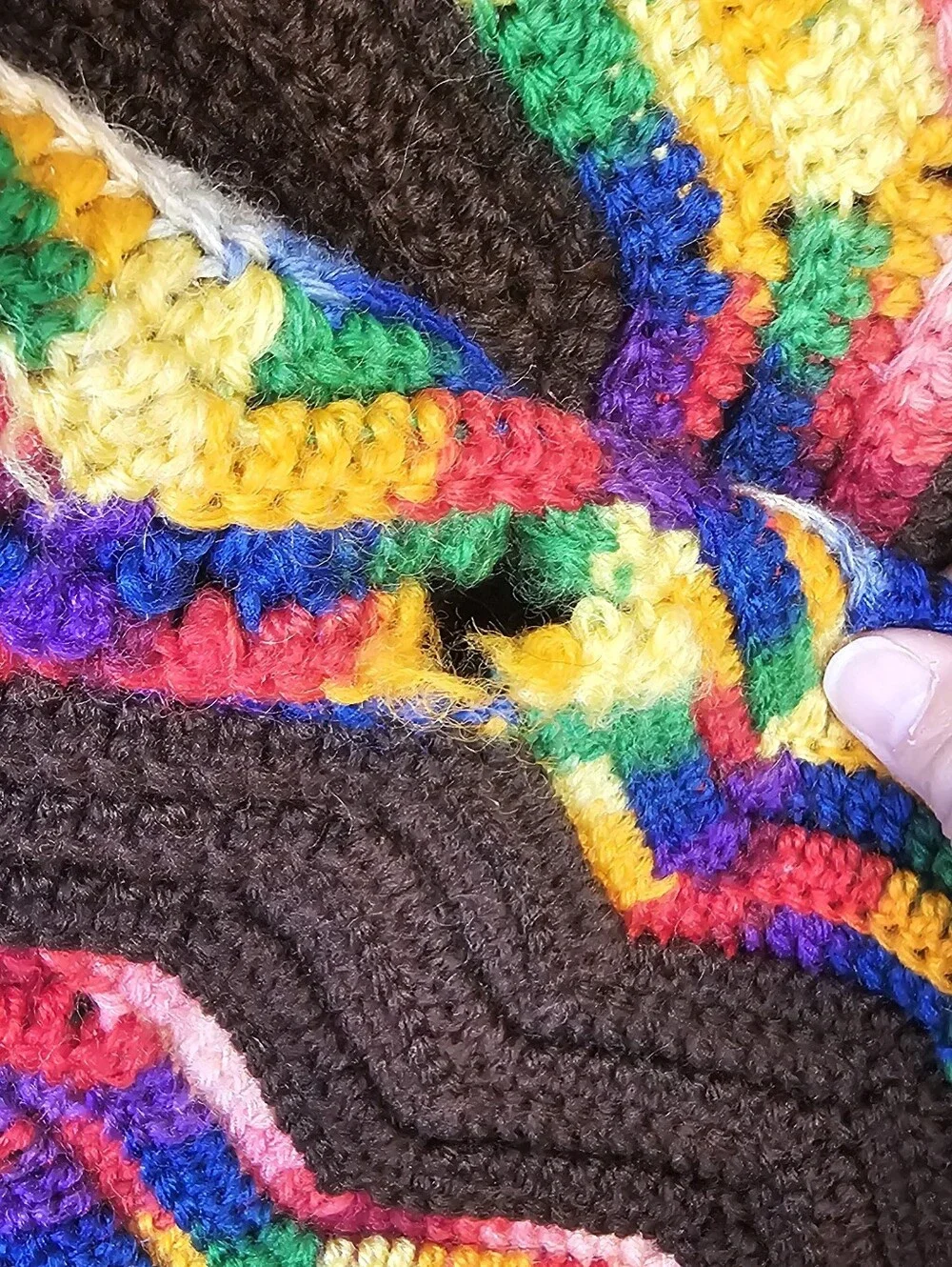 Handmade Crochet Rainbow Ripple Lap Blanket 32x66 Brown Afghan Throw